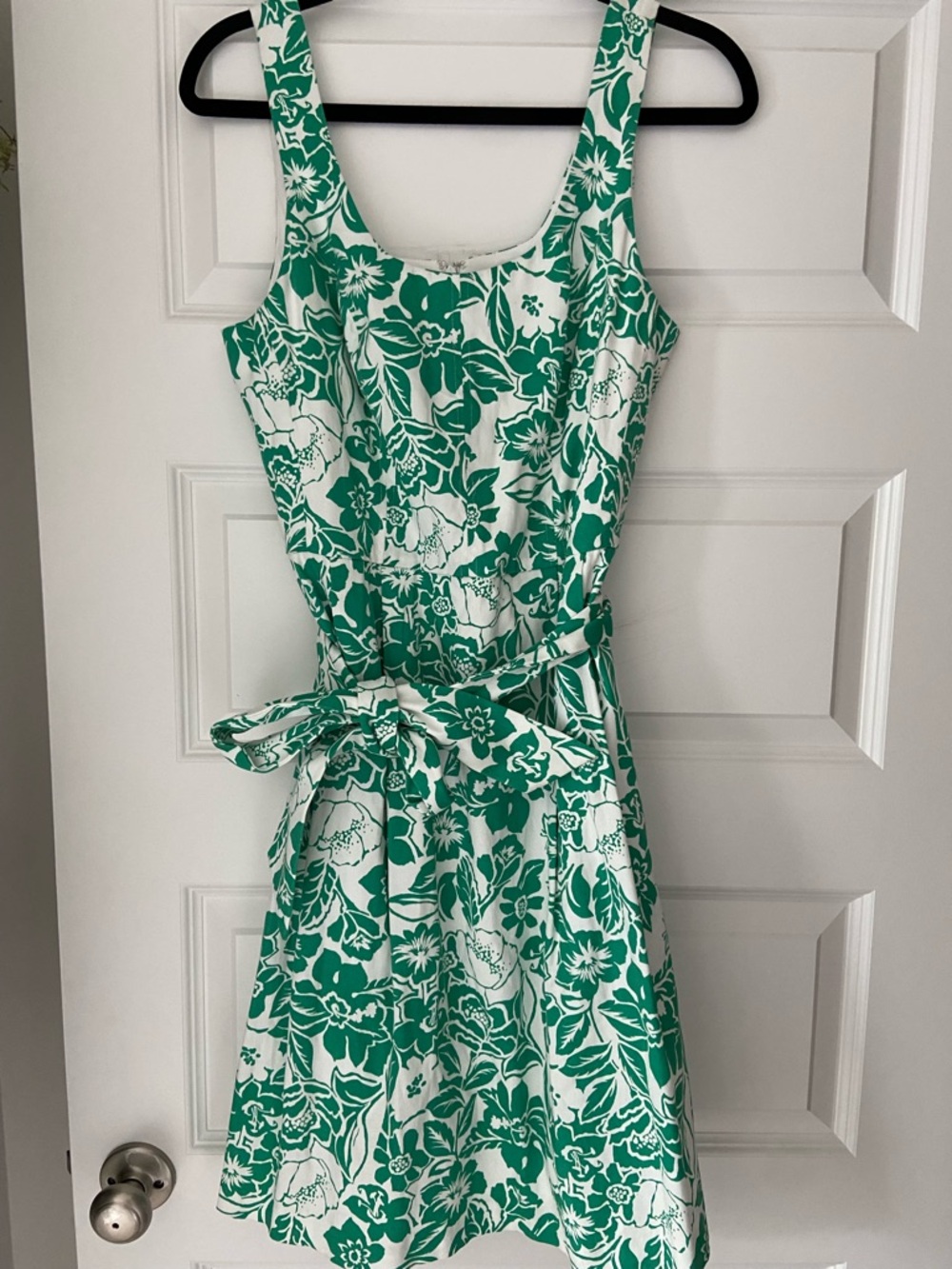 Anne Klein Green & White Floral A-Line Fit & Flare Dress with Belt - Size 8
